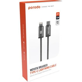 تصویر کابل 1.2 متری Lightning به Type-C 30W پرودو مدل Porodo Woven Braided USB-C To Lightning Cable Data & Fast Charge Aluminum Shell PD-W30LC1-BK 