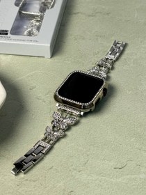 تصویر بند اپل واچ پروانه نگینی استیل + گارد نگین دار Apple Watch Butterfly Jeweled Steel Band + Jeweled Guard