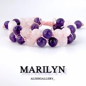 تصویر خرید دستبند دخترانه با سنگ‌های عشق و آرامش | رزکوارتز و آمیتیست اصل با طراحی ظریف merlin