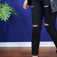 تصویر شلوار جین زاپ دار مشکی سایز بندی ۳۶ تا ۴۸ 