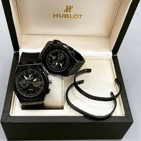 تصویر ست ساعت مچی زنانه مردانه هابلوت تقویم نمایان طرح کرنو موتورشرکتی HUBLOT 