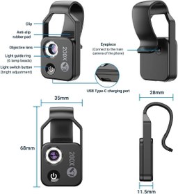 تصویر مینی میکروسکوپ موبایل 200X همراه با LED apexel 200X Phone Mini Pocket Microscope with LED Light