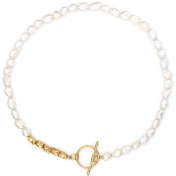 تصویر گردنبند دانه طلا و مروارید باروک قفل تی 