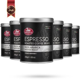 تصویر 6 عدد قهوه قوطی ساکوئلا saquella مدل اسپرسو مدیوم رست espresso medium roast وزن 250 گرم 