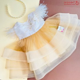 تصویر لباس عروس بچگانه طرح شکوفه همراه با تل 