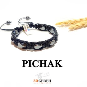 تصویر دستبند سنگ حدید هماتیت با تراش پیچ و بافت چرمی PICHAK stone bracelet hematite stone original