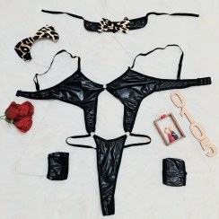 تصویر ست کاستوم پلنگ ۴ تکه زنانه طرح چرم کد 0105 