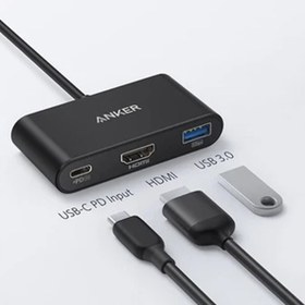 تصویر هاب 3 پورت USB-C انکر مدل A8339 ا هاب لپ تاپ انکر مشکی هاب لپ تاپ انکر مشکی