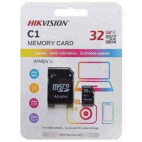 تصویر کارت حافظه microSDXC HIKVISION مدل C1 کلاس 10 استاندارد UHS-I U1 سرعت 92MBps ظرفیت 32 گیگابایت به همراه آداپتور SD 