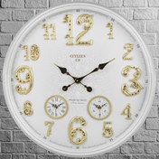 تصویر ساعت دیواری سیتی زن مدل CS سایز ۳ زمانه رنگ سفید و طوسی 