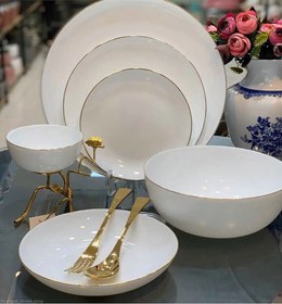 تصویر سرویس اپال ۲۶ پارچه گلدن اپال طرح دیوالی گرد لب طلا Opal dishes divali set