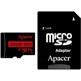 تصویر کارت حافظه microSDHC اپیسر مدل Rioo کلاس 10 استاندارد UHS-I U1 سرعت 100MBs ظرفیت 128 گیگ آداپتور دار 