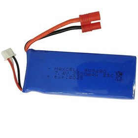 تصویر باتری لیتیوم پلیمر 7.4v ظرفیت 2500mAh دو سل 25c مارک MAXCELL کد 903480 