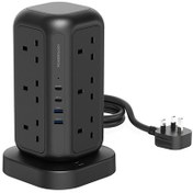 تصویر هاب شارژر رومیزی 12 پورت پاورولوژی Powerology 12 Socket Multi-Port Tower Hub Extension PWCUQC013-BK 