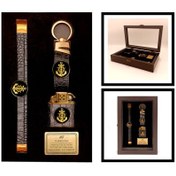 تصویر ست چرم روکش طلا طرح لنگر (دستبند چرم ، جاکلیدی و فندک) LSG01 