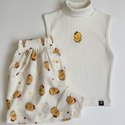 تصویر ست کراپ یقه اسکی و شلوارک فانتزی طرح دار 