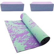 تصویر آجر یوگا کد Fox-6 مجموعه 2 عددی به همراه زیر انداز یوگا - آبی 