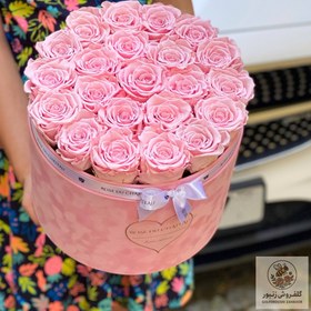 تصویر Pale Pink Eternal Roses in a Large Pink Flocked Flowerbox - Love Edition | کد: ZNB-1IWM 