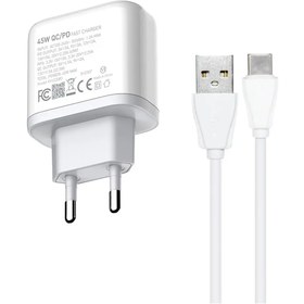 تصویر شارژر دیواری 45 وات کینگ استار مدل KW220PD (همراه با کابل) Wall Charger KW220PD 45W With Cable - Kingstar