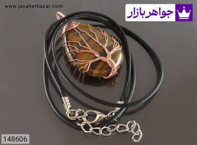 تصویر آویز مس چشم ببر درخت زندگی همراه بند چرم ی کد 148606 