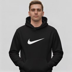 تصویر هودی مشکی مردانه طرح برند نایک Nike| استایل اسپرت | کد BR031 nike-hoodie-br031