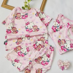 تصویر ست تیشرت و شلوارک راحتی بچگانه طرح کیتی سایز ۱ تا ۵ سال 