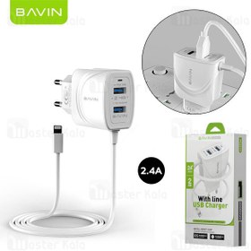 تصویر شارژر دیواری باوین Bavin PC521Y 2U With Line Usb Charger 2.4A EU توان 2.4 آمپر همراه کابل متصل 