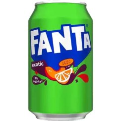 تصویر نوشابه قوطی دانمارکی فانتا FANTA Exotic با طعم هلو و پرتقال 330 میل 