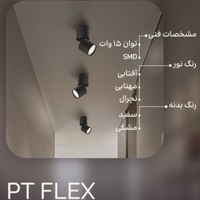 تصویر چراغ فلکسی pt felex سقفی روکار استوانه‌ای چرخشی نورشو (مشکی,سفید) 