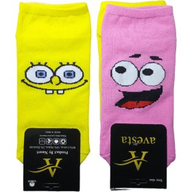 تصویر جوراب مچی نخی زنانه تا به تا طرح باب اسفنجی و پاتریک ا Women's ankle socks with SpongeBob and Patrick designs Women's ankle socks with SpongeBob and Patrick designs