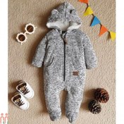 تصویر سرهمی نوزاد گرم بافت کلاهدار داخل کرکی مارک اورجینال آکرمانز بیبی 0 تا 3 ماه Ackermans baby girl jumpsuits 