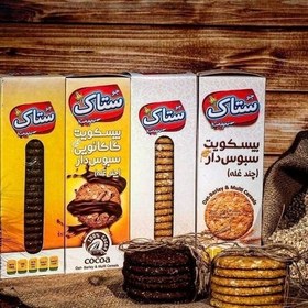 تصویر بیسکوییت کاکائویی سبوس دار (چندغله) ستاک350گرم 