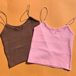 تصویر تاپ کراپ زنانه بند ماکارون یقه دلبری رنگ های مختلف 