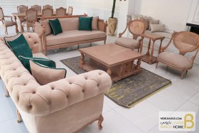 تصویر مبل کلاسیک ۸ نفره کاجی و مبل راحتی جورجیا چستر 