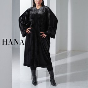 تصویر مانتو پانچ مثلثی مخمل | گلدوزی و لیزر | فری سایز 