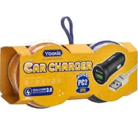 تصویر شارژر فندکی YOOKI مدل PC2 – همراه با کابل میکرو USB، شارژ سریع و ایمن در خودرو 