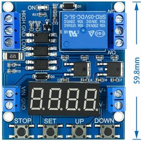 تصویر ماژول تایمر دیجیتال XY-J05 ولتاژ ۱۲ ولت با تریگر و نمایشگر سون سگمنت 