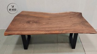 تصویر میز جلو مبلی چوبی مدل روستیک چوب گردو سیاه ضدخش Wooden sofa front table