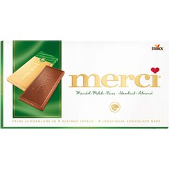 تصویر شکلات فندق و بادام مرسی merci حجم 100 گرم 