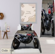 تصویر روتختی مخمل طرح موتور کد 102 - عرض 90 / ارتفاع 35 / لحاف دو تیکه کاور زیپدار bedspread