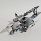 تصویر ماکت فلزی هواپیما ملخی نظامی رنگ نظامی طوسی عقبکش طول 12 سانتی متر 