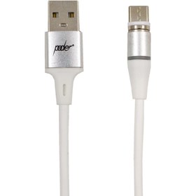 تصویر کابل شارژر و تبدیل USB به میکرو MICRO ، تایپ سی TYPE-C ، لایتنینگ IOS مگنتی پودر PODER مدل PRCL-18 سفید 