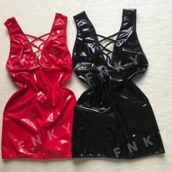 تصویر لباسخواب فانتزی لاتکس مدل ضربدری رنگ‌مشکی و قرمز Black and red fantasy latex pajamas