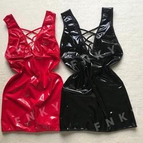 تصویر لباسخواب فانتزی لاتکس مدل ضربدری رنگ‌مشکی و قرمز Black and red fantasy latex pajamas