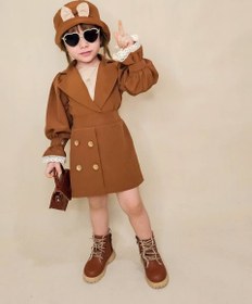 تصویر کت و دامن چهار تیکه مازراتی دخترانه - کرم،قهوه ای / 40 