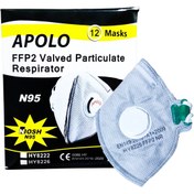 تصویر ماسک N95 سوپاپ دار کربن اکتیو FFP2 آپولو 12 عددی Apollo HY8226 N95 Mask with Valve Activated Carbon FFP2 Pack of 12