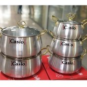 تصویر سرویس ۱۰ پارچه براق برند کاسیو دسته طلایی 