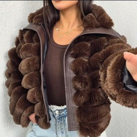 تصویر کاپشن خز و چرم زنانه - قهوه ای عسلی / فری سایز Fur and leather jackets