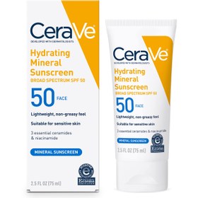 تصویر کرم ضد آفتاب سراوی SPF50 آبرسان صورت 75 میل اصل CeraVe Hydrating Mineral Sunscreen Broad Spectrum SPF50 Face Cream 75ml