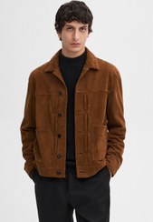 تصویر کت مردانه اورجینال ماسیمو دوتی قهوه ای Massimo Dutti 3303551 کت چرم جیر جیب دار 